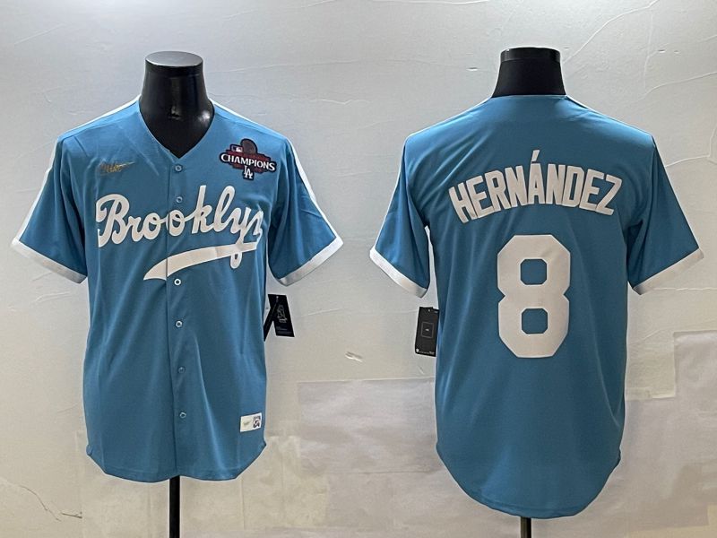 Men Los Angeles Dodgers #8 Hernandez Light Blue Throwback Game 2025 Nike MLB Jersey style 3061->los angeles dodgers->MLB Jersey
